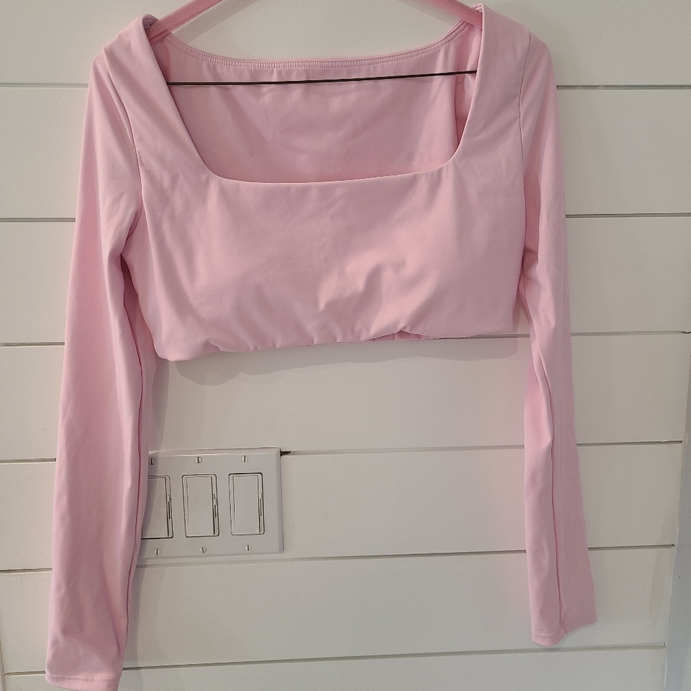 Pink Long Sleeve Women's Crop Top